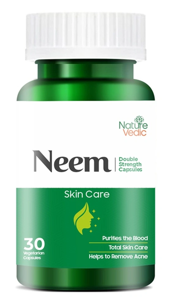 Nature Vedic Neem Double Strength Capsules - 450 Mg For Complete Skin Care | 30 Caps  - 30 Capsules